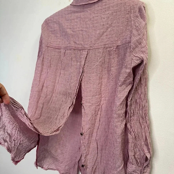 Free People No Limits Red Stripe Long Sleeve Button Up Size XS - Picture 5 of 6